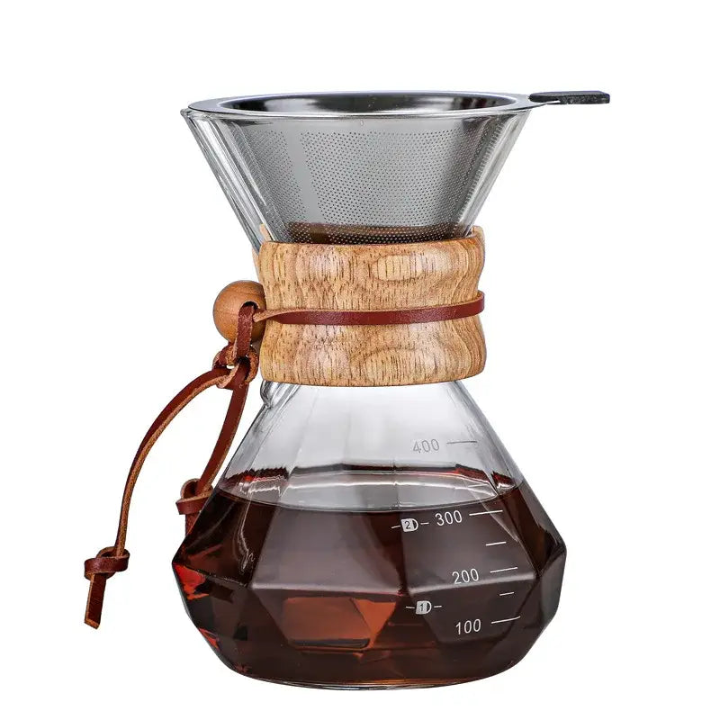 Glass Wood Coffee Drip Pot