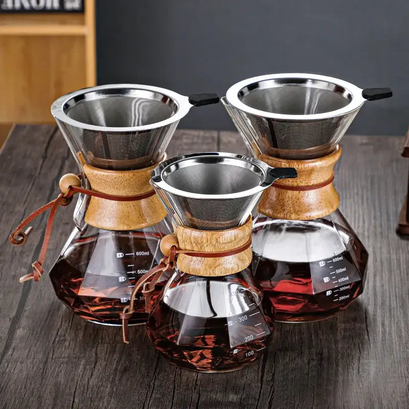 Glass Wood Coffee Drip Pot
