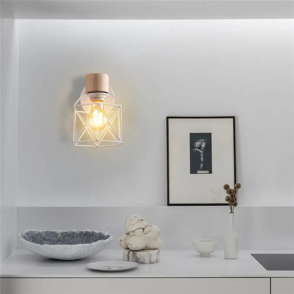White Iron Cage Wall Sconce