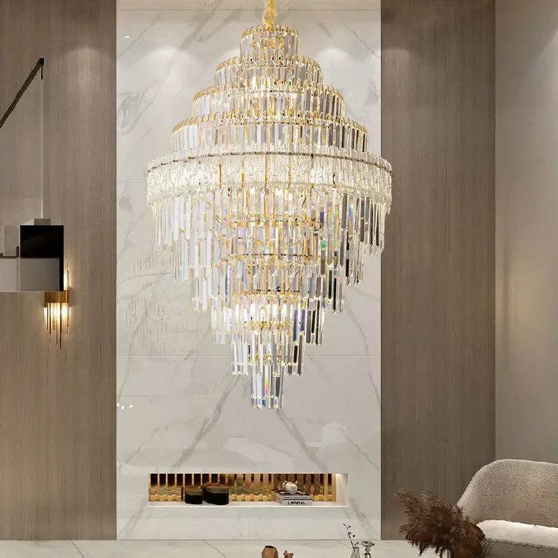 Gold Crystal Dining Chandelier Cyan or Cognac Glass