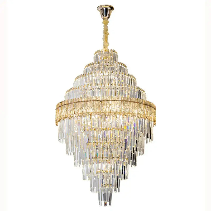 Gold Crystal Dining Chandelier Cyan or Cognac Glass