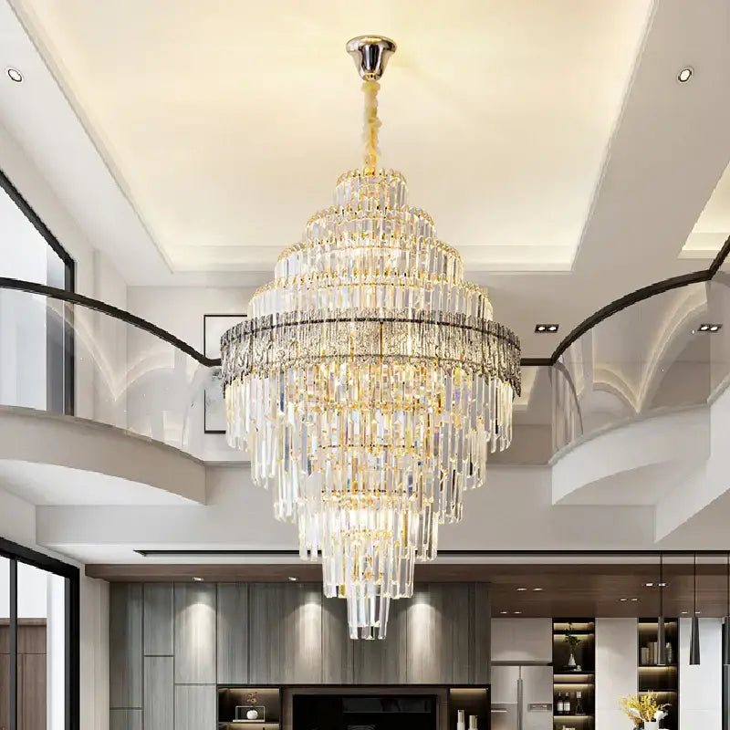 Gold Crystal Dining Chandelier Cyan or Cognac Glass