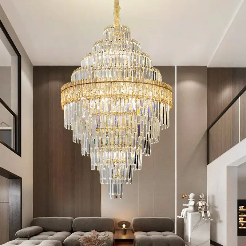 Gold Crystal Dining Chandelier Cyan or Cognac Glass