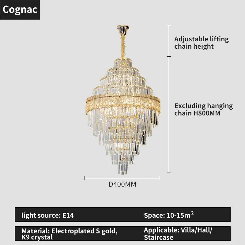 Gold Crystal Dining Chandelier Cyan or Cognac Glass