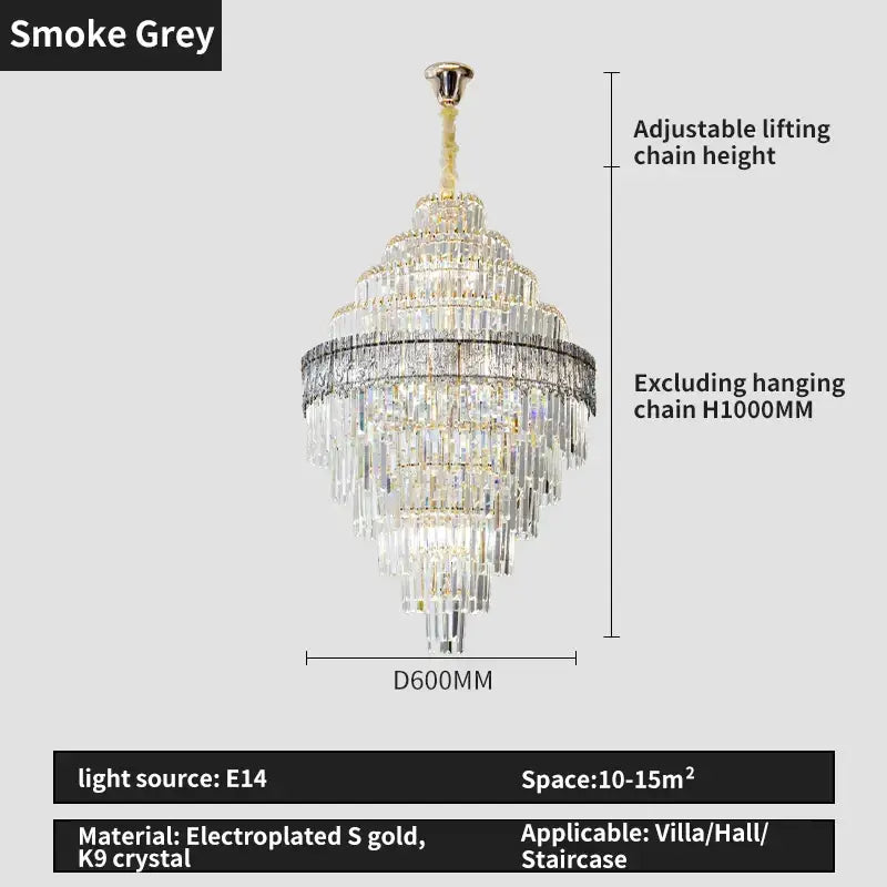 Gold Crystal Dining Chandelier Cyan or Cognac Glass