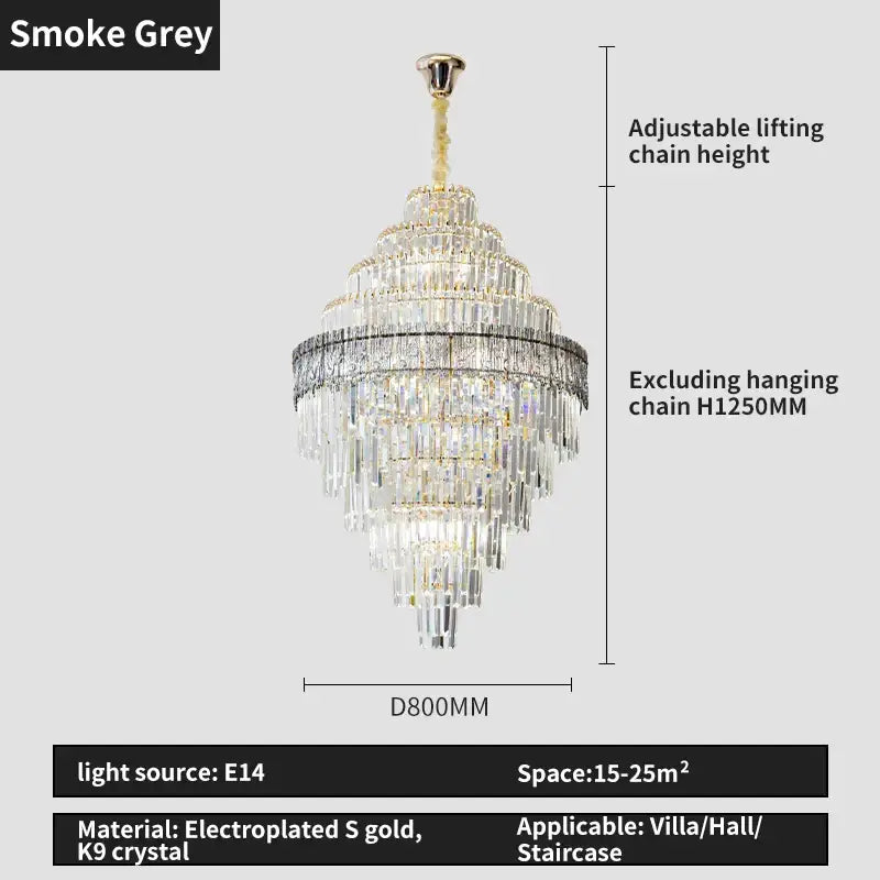 Gold Crystal Dining Chandelier Cyan or Cognac Glass