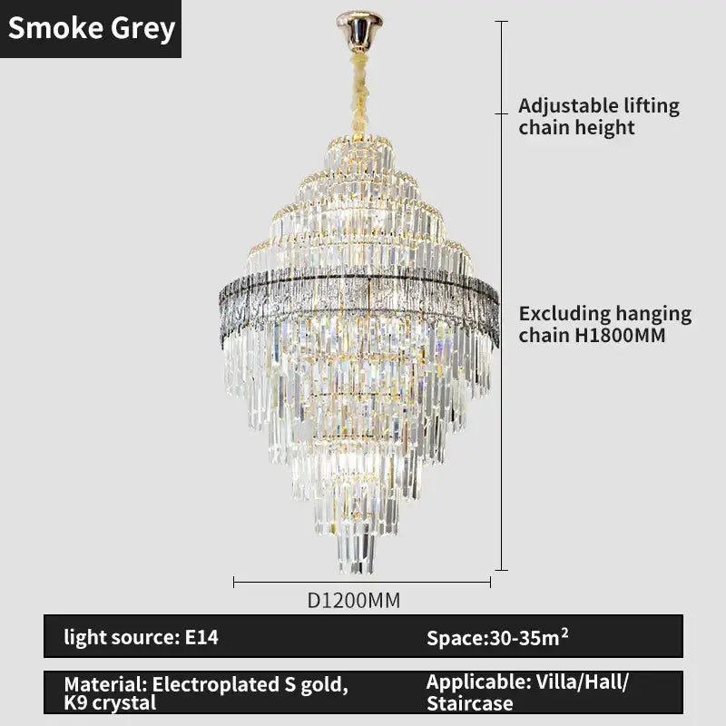 Gold Crystal Dining Chandelier Cyan or Cognac Glass