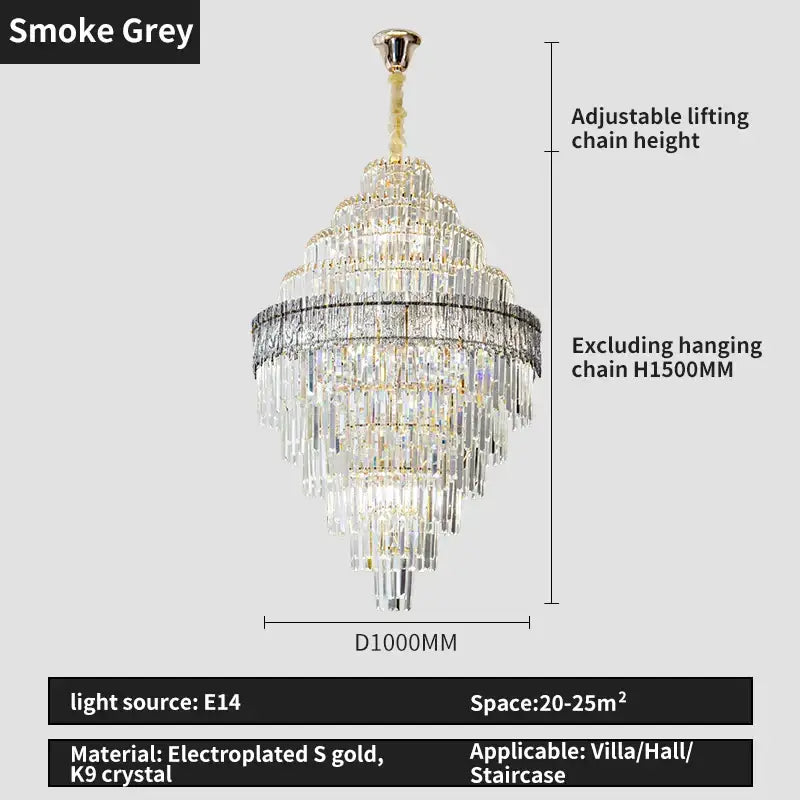 Gold Crystal Dining Chandelier Cyan or Cognac Glass