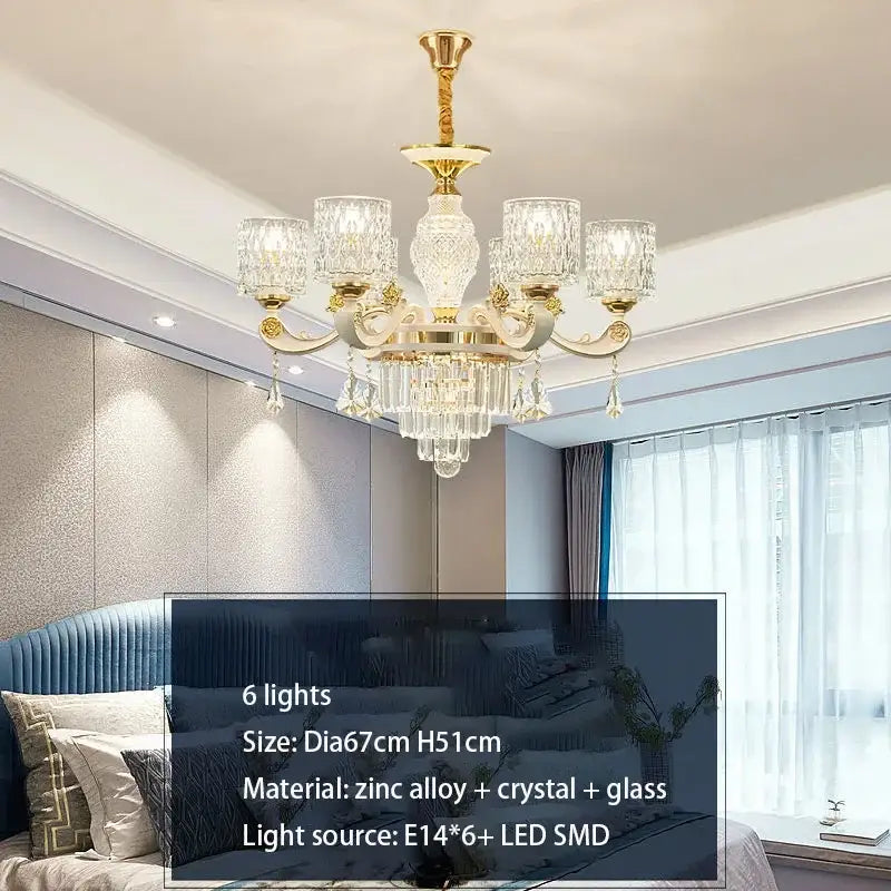 Gold Crystal European 15-Light Ceiling Chandelier