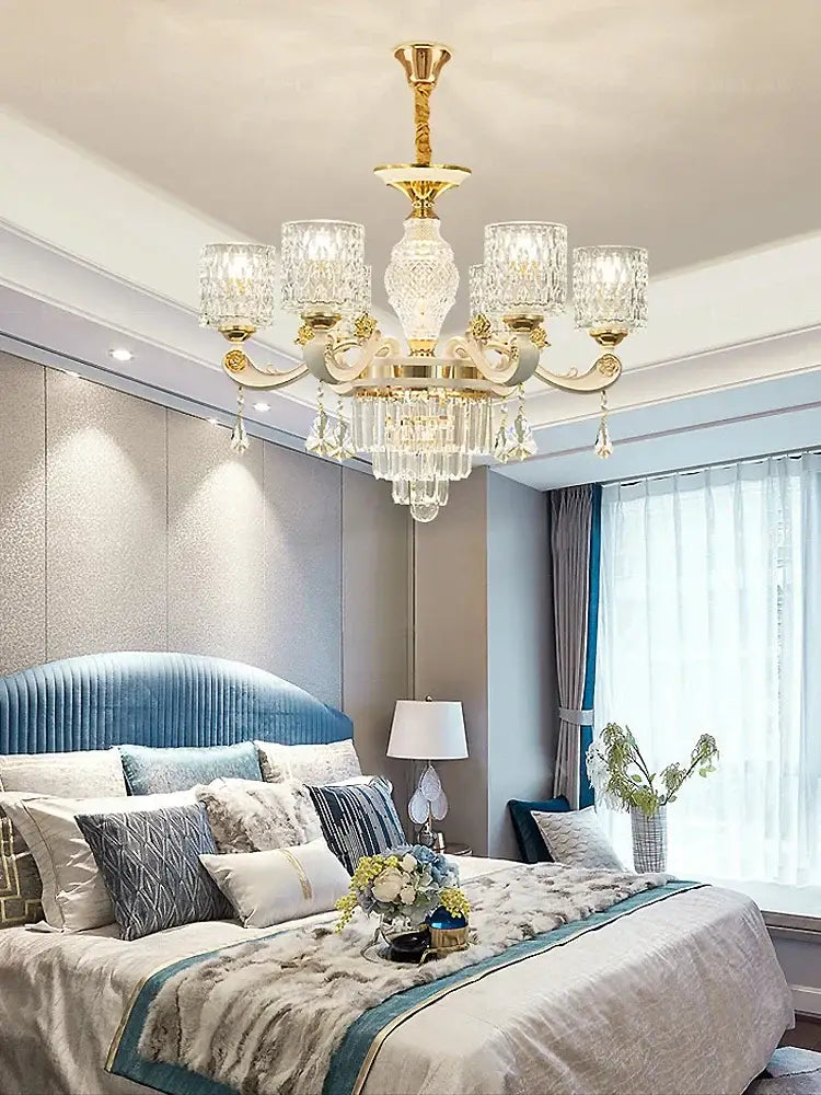 Gold Crystal European 15-Light Ceiling Chandelier