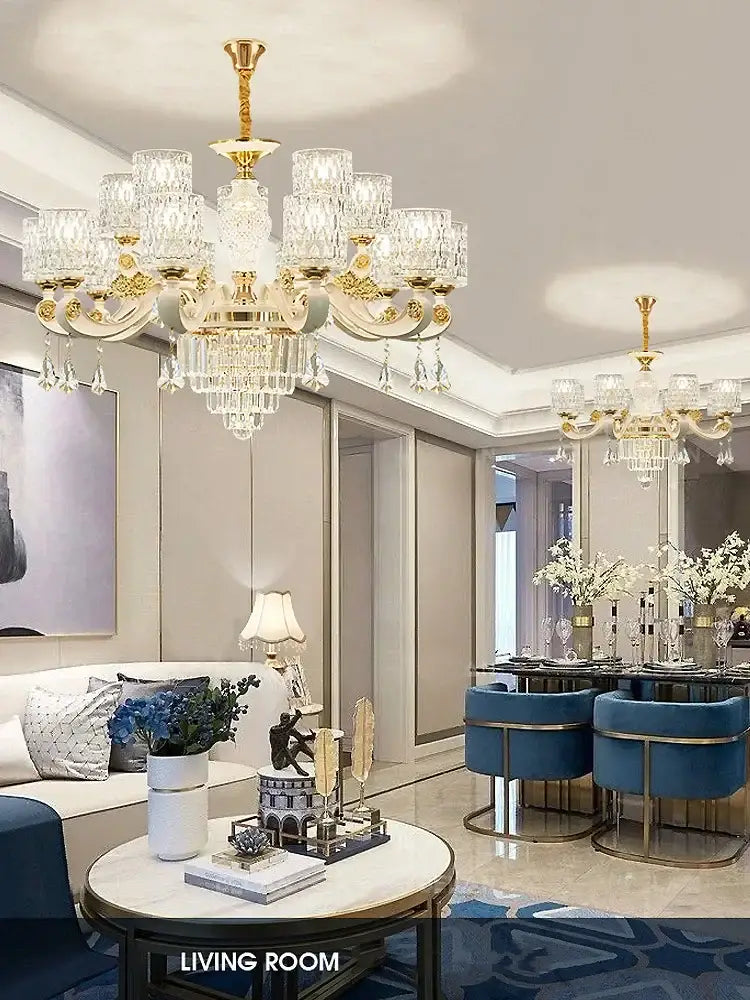 Gold Crystal European 15-Light Ceiling Chandelier