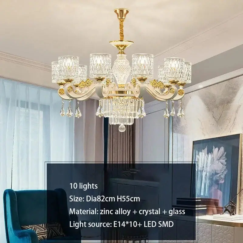 Gold Crystal European 15-Light Ceiling Chandelier