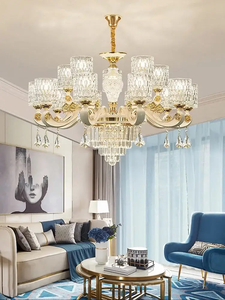Gold Crystal European 15-Light Ceiling Chandelier