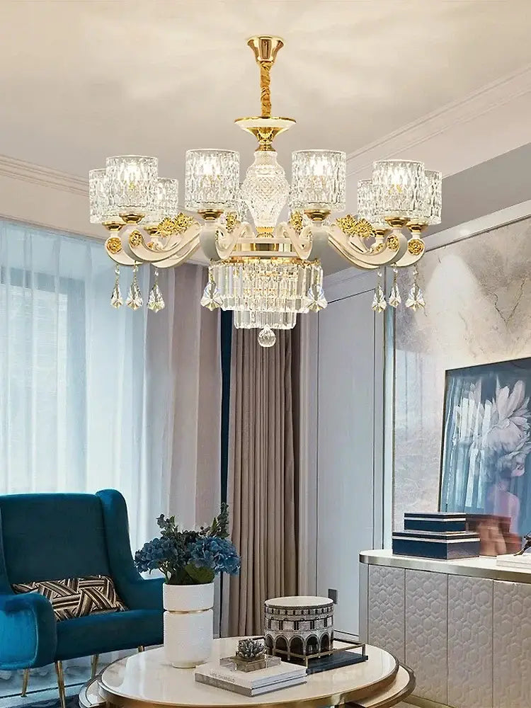 Gold Crystal European 15-Light Ceiling Chandelier