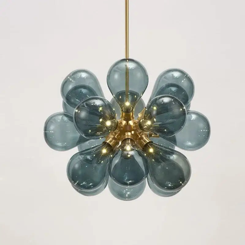Teal Glass Pendant Light with Floral Design
