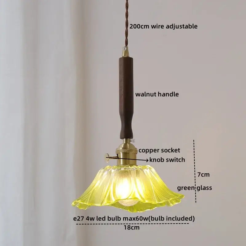 Yellow Glass Pendant Light with Walnut Copper Finish