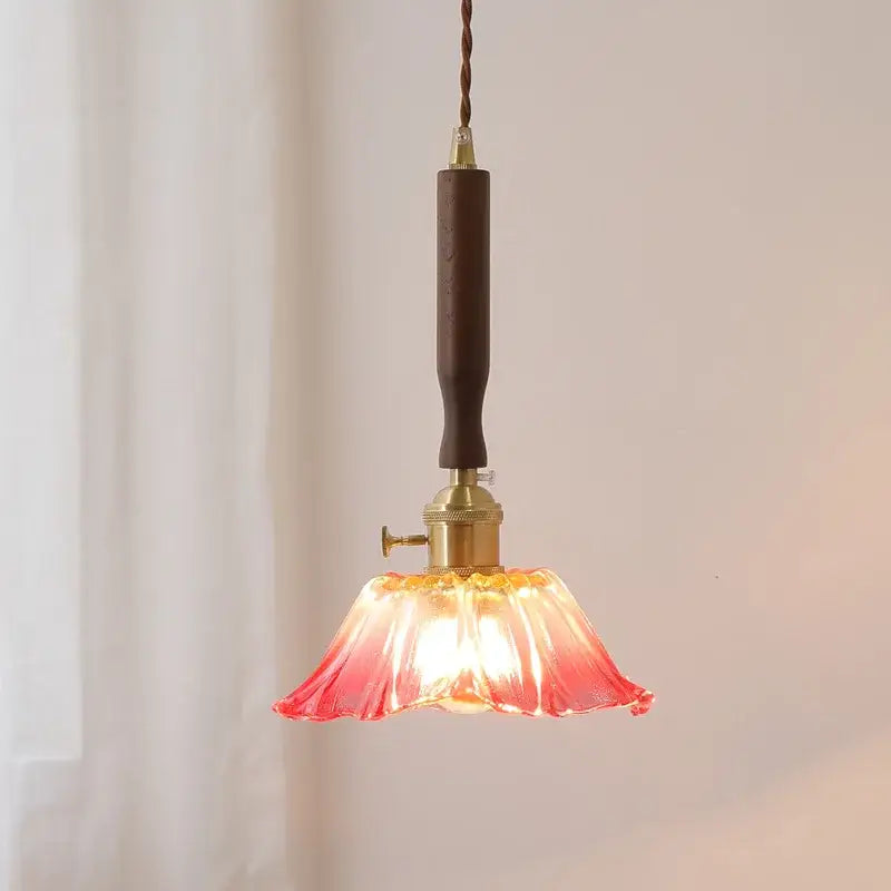 Yellow Glass Pendant Light with Walnut Copper Finish