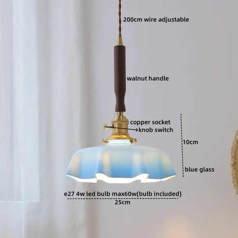 Yellow Glass Pendant Light with Walnut Copper Finish