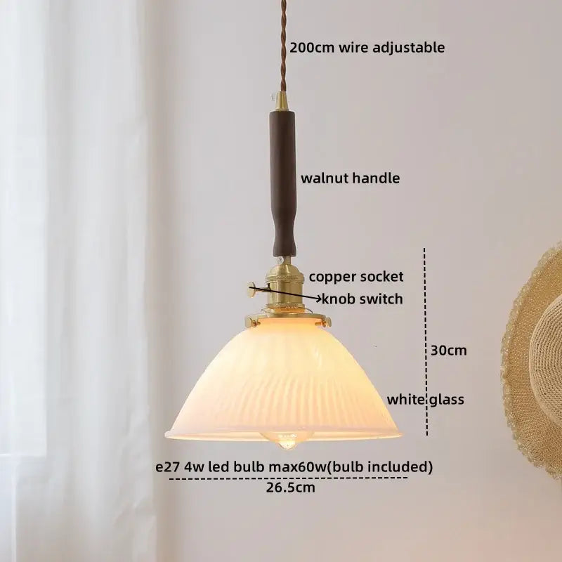 Yellow Glass Pendant Light with Walnut Copper Finish