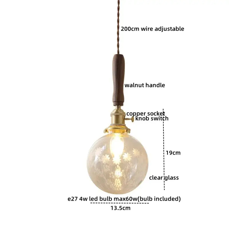 Yellow Glass Pendant Light with Walnut Copper Finish