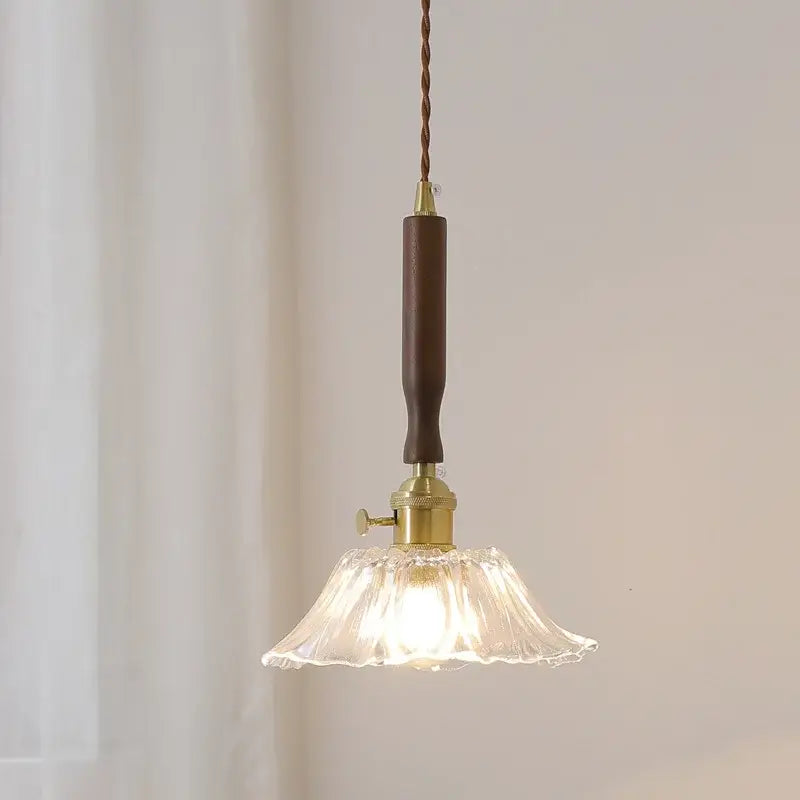 Yellow Glass Pendant Light with Walnut Copper Finish