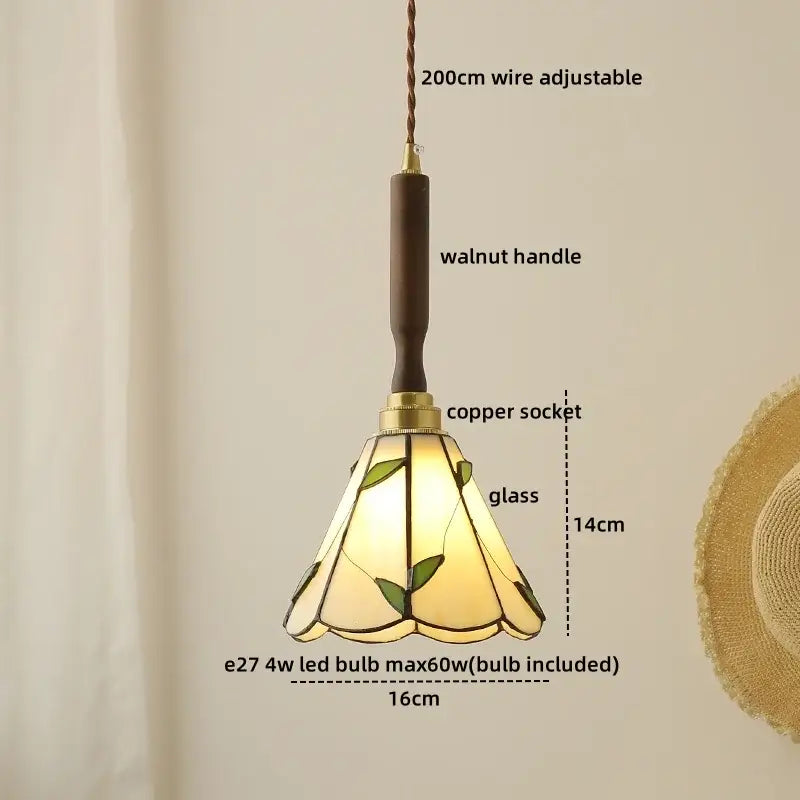 Yellow Glass Pendant Light with Walnut Copper Finish