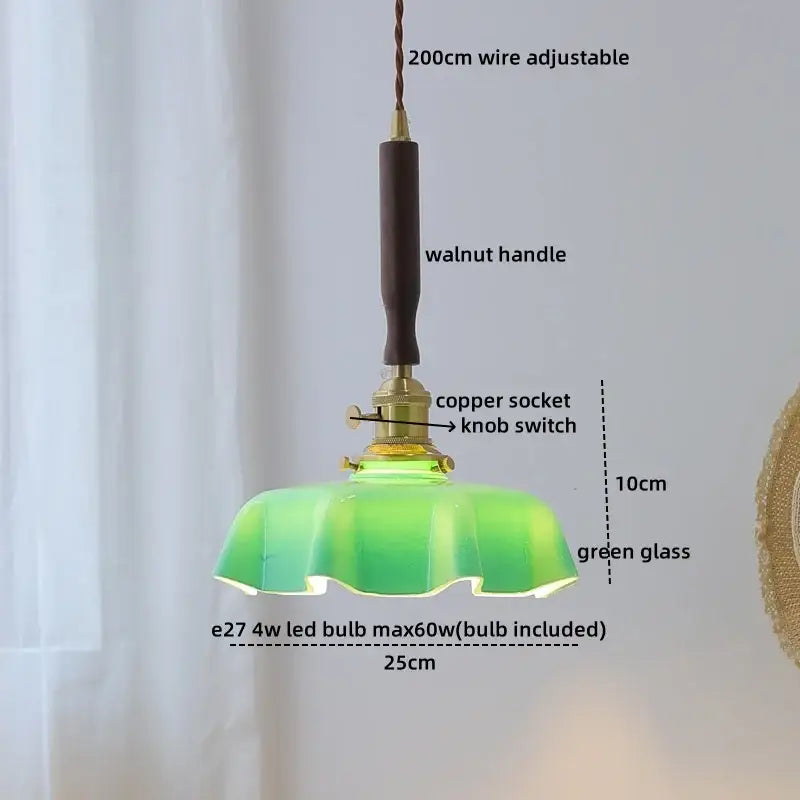 Yellow Glass Pendant Light with Walnut Copper Finish