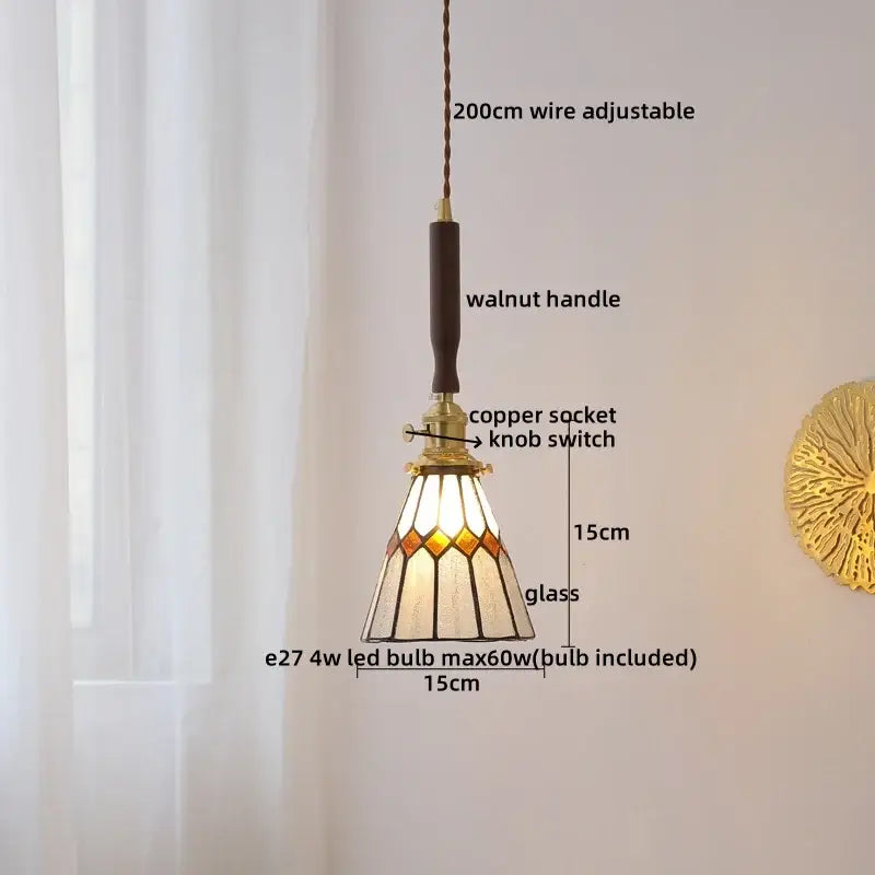 Yellow Glass Pendant Light with Walnut Copper Finish