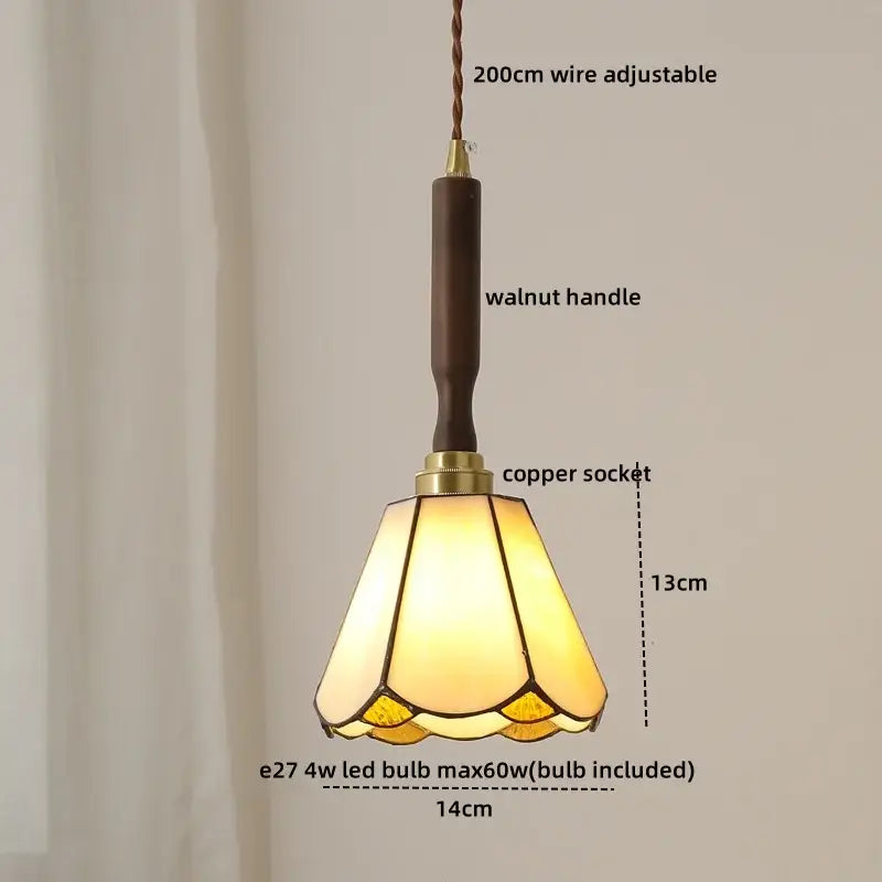 Yellow Glass Pendant Light with Walnut Copper Finish