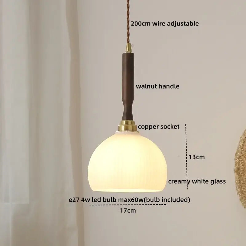 Yellow Glass Pendant Light with Walnut Copper Finish