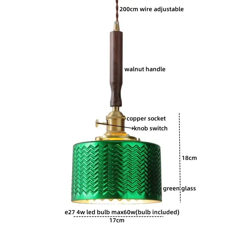 Yellow Glass Pendant Light with Walnut Copper Finish