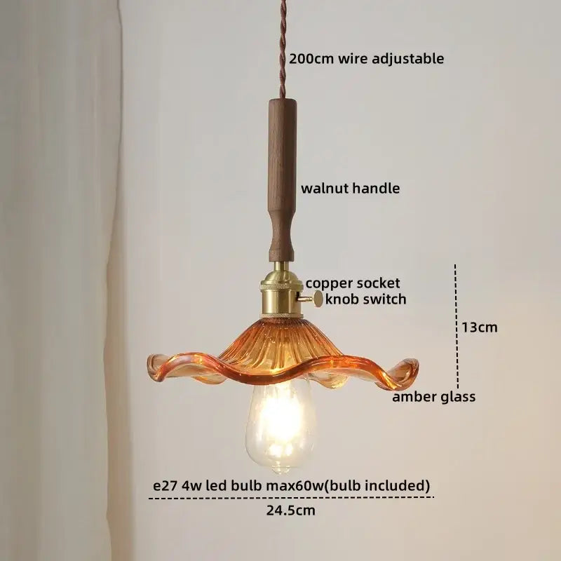 Yellow Glass Pendant Light with Walnut Copper Finish