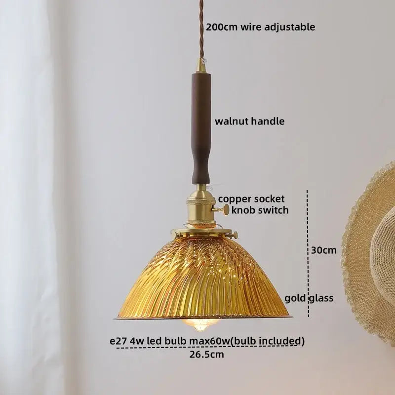 Yellow Glass Pendant Light with Walnut Copper Finish
