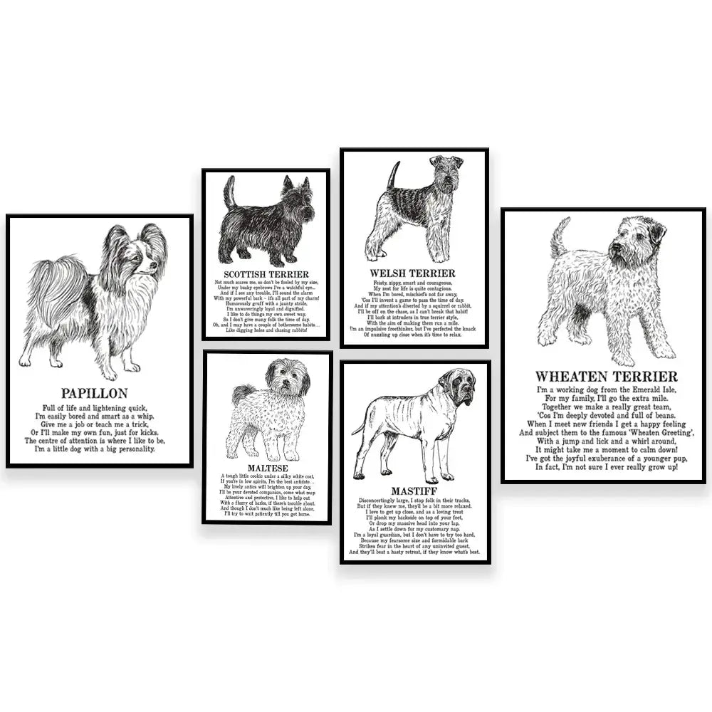 Black White Dog Poster Set
