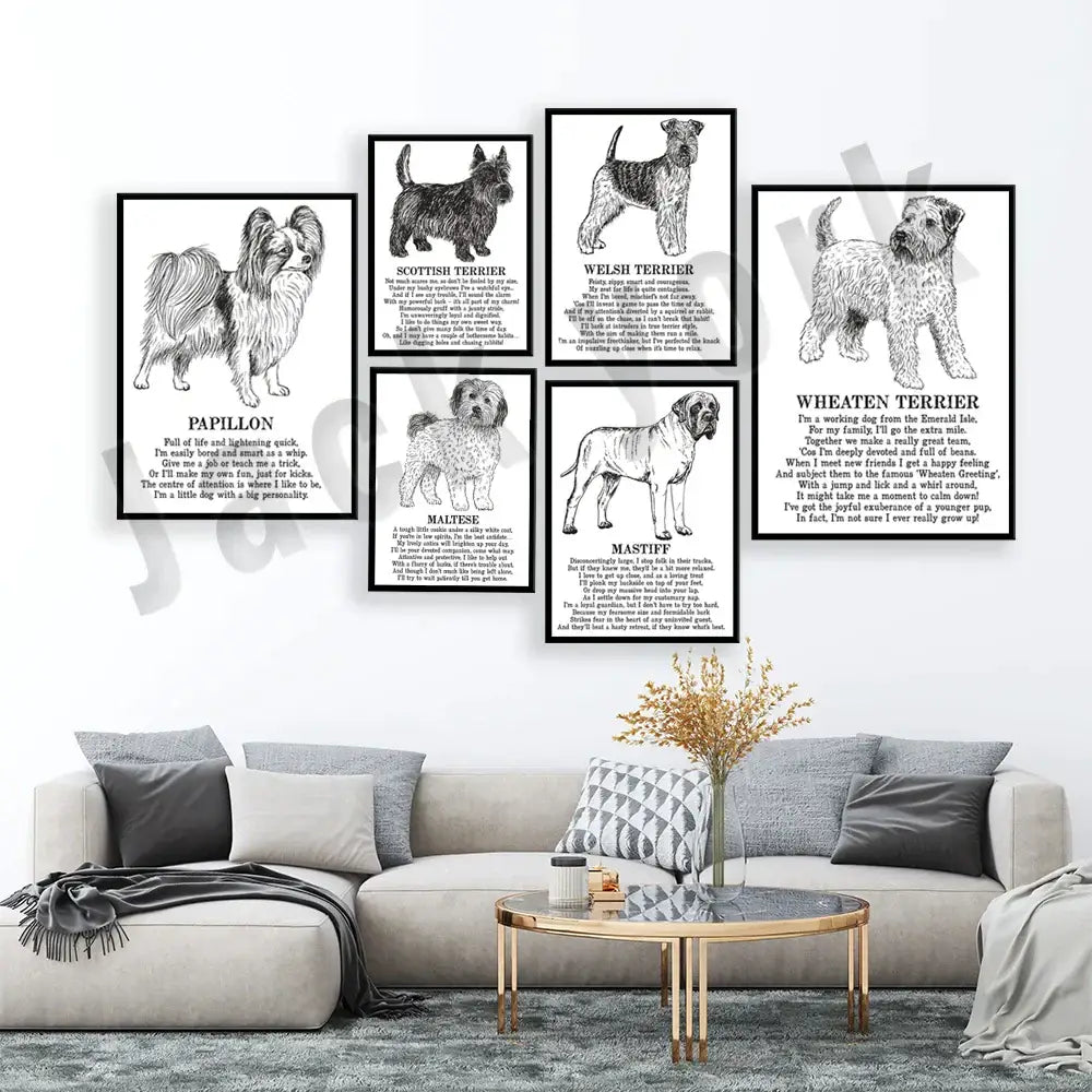 Black White Dog Poster Set