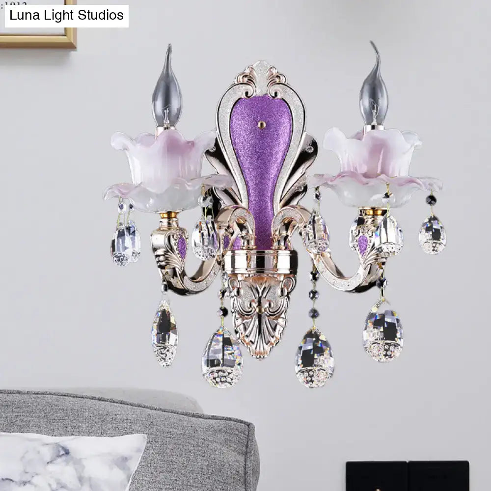 Purple Glass Crystal Sconce