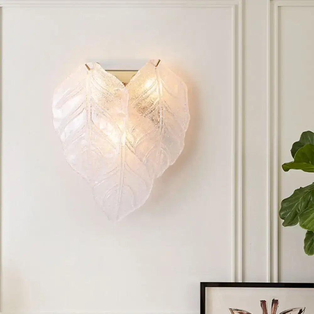 White Glass Leaf Sconce