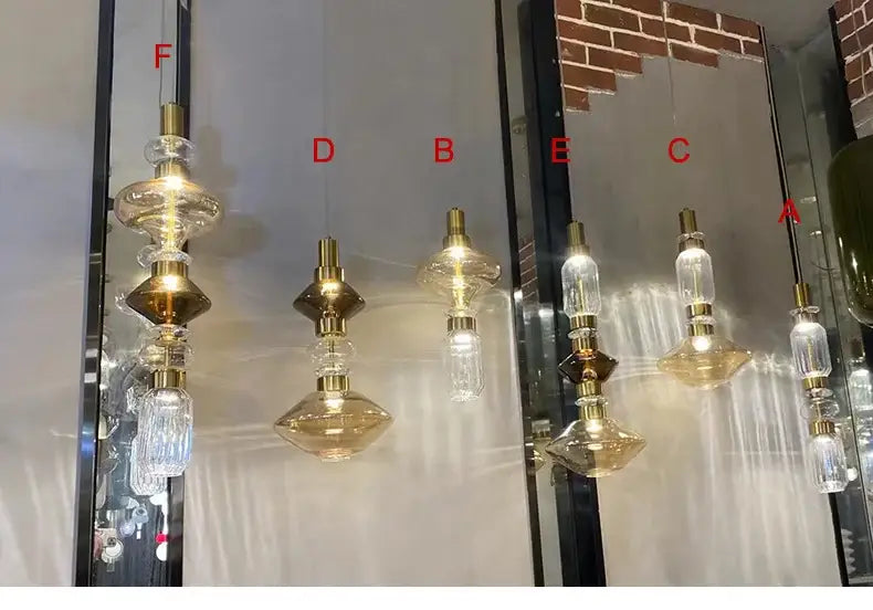 Amber Glass Chandelier with Geometric Design