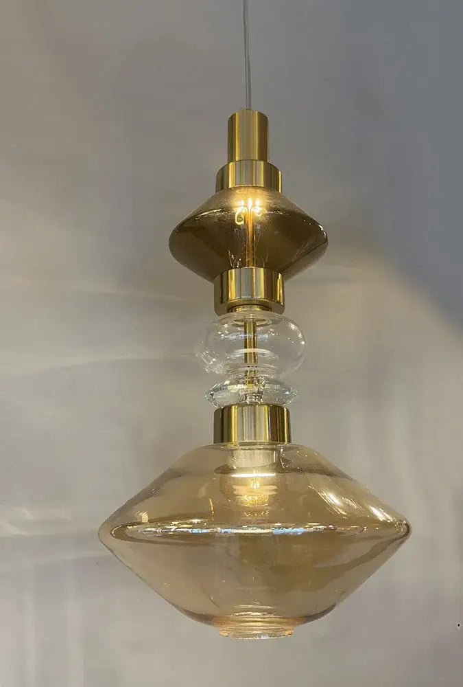 Amber Glass Chandelier with Geometric Design