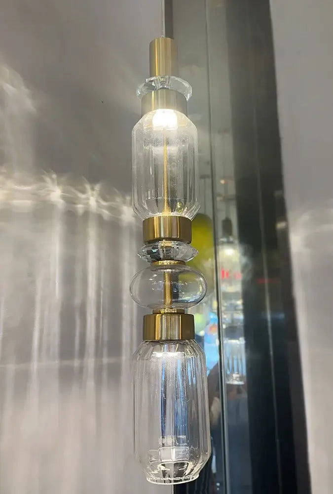 Amber Glass Chandelier with Geometric Design