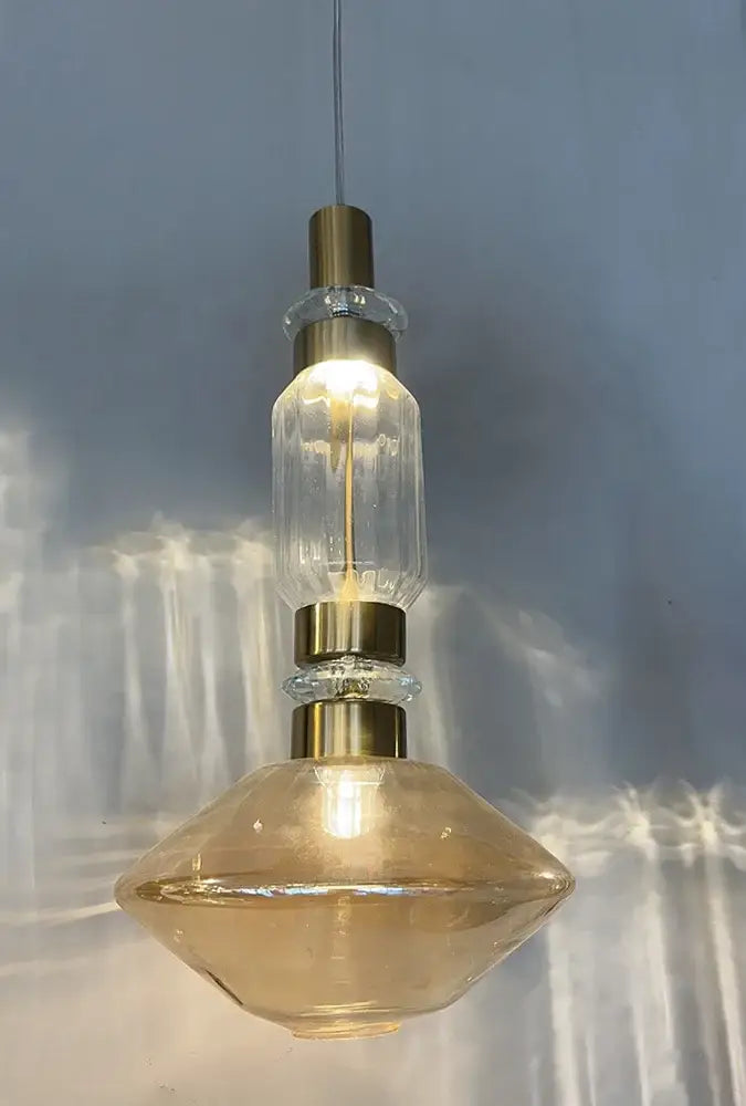 Amber Glass Chandelier with Geometric Design