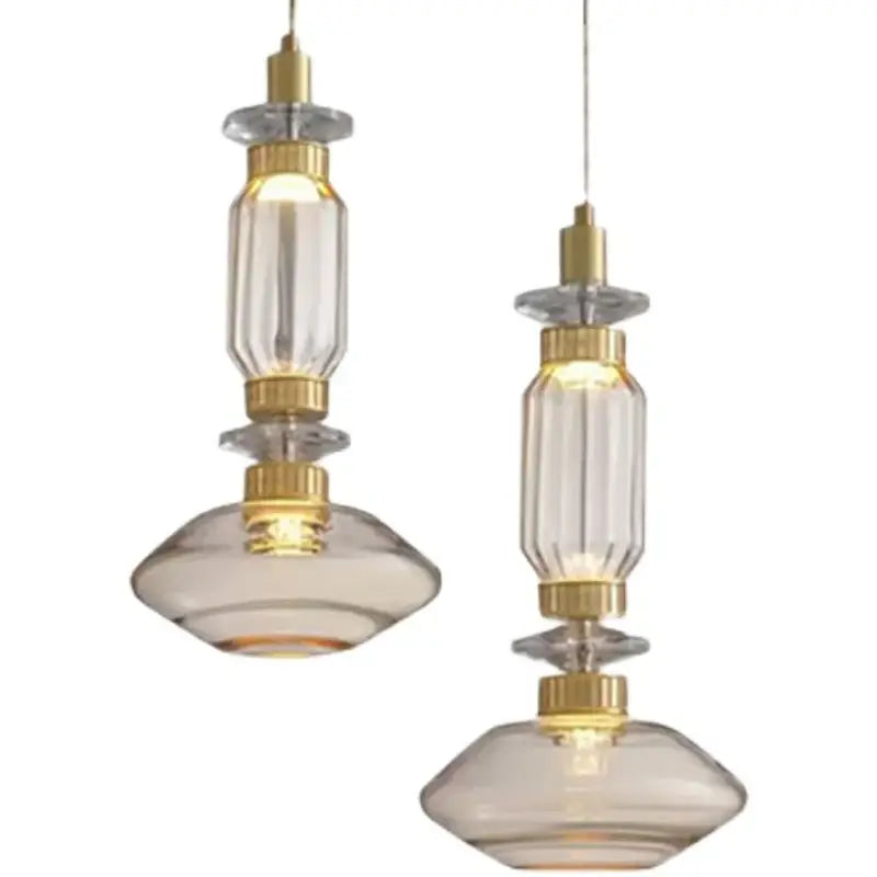 Amber Glass Chandelier with Geometric Design