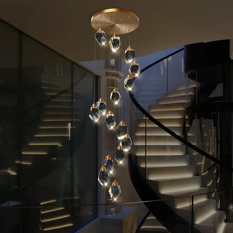 Gold Crystal Chandelier 24-Head Geometric Light