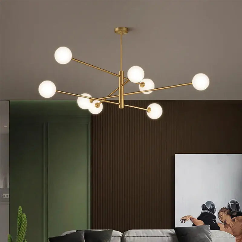 Brass Frosted Glass 8-Head Chandelier