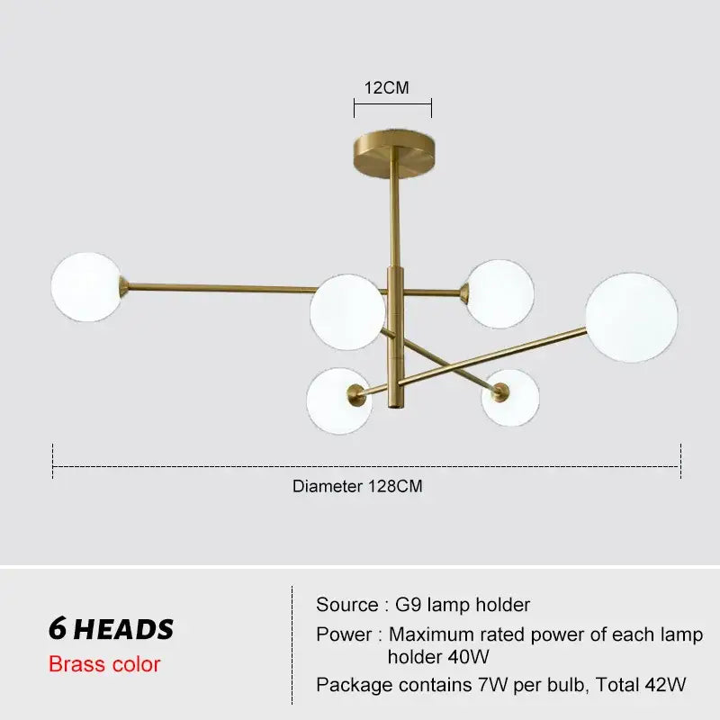 Brass Frosted Glass 8-Head Chandelier