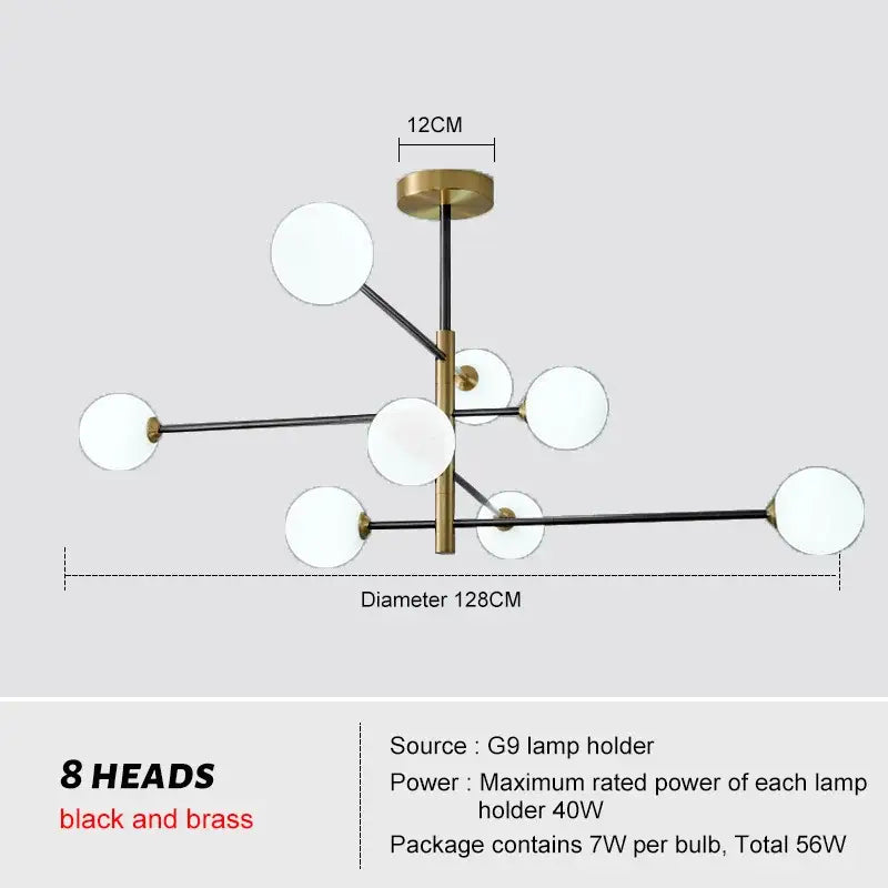 Brass Frosted Glass 8-Head Chandelier
