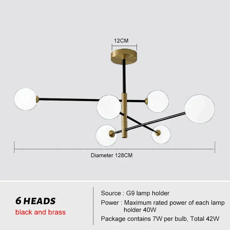 Brass Frosted Glass 8-Head Chandelier