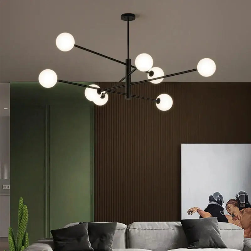 Brass Frosted Glass 8-Head Chandelier