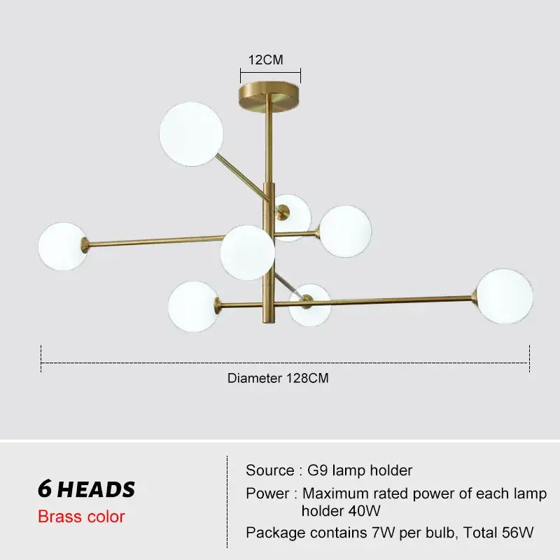 Brass Frosted Glass 8-Head Chandelier