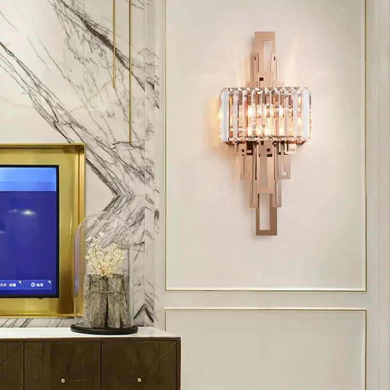 Gold Crystal Wall Sconce Geometric 25x60cm